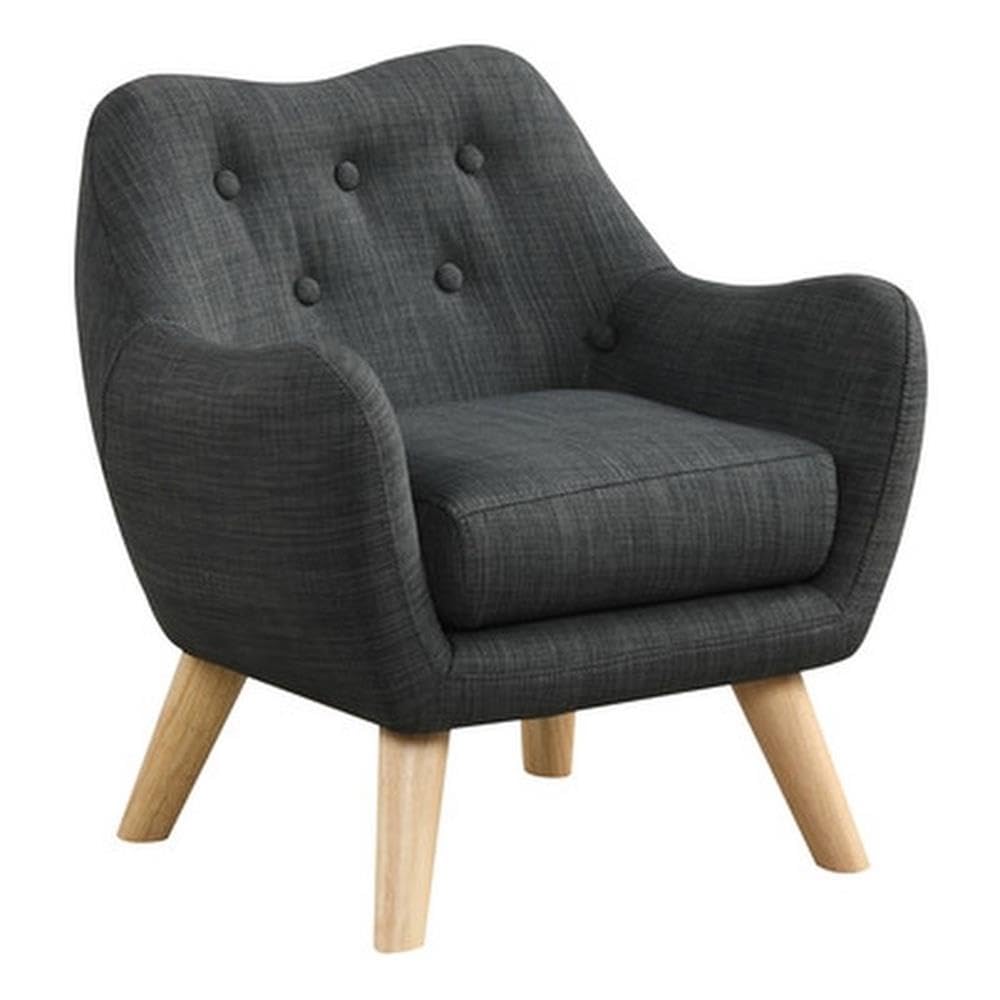 Lilola Home Fenix 19.5" W Gray Linen Kids Armchair with Button Tufted Back and Wooden Legs